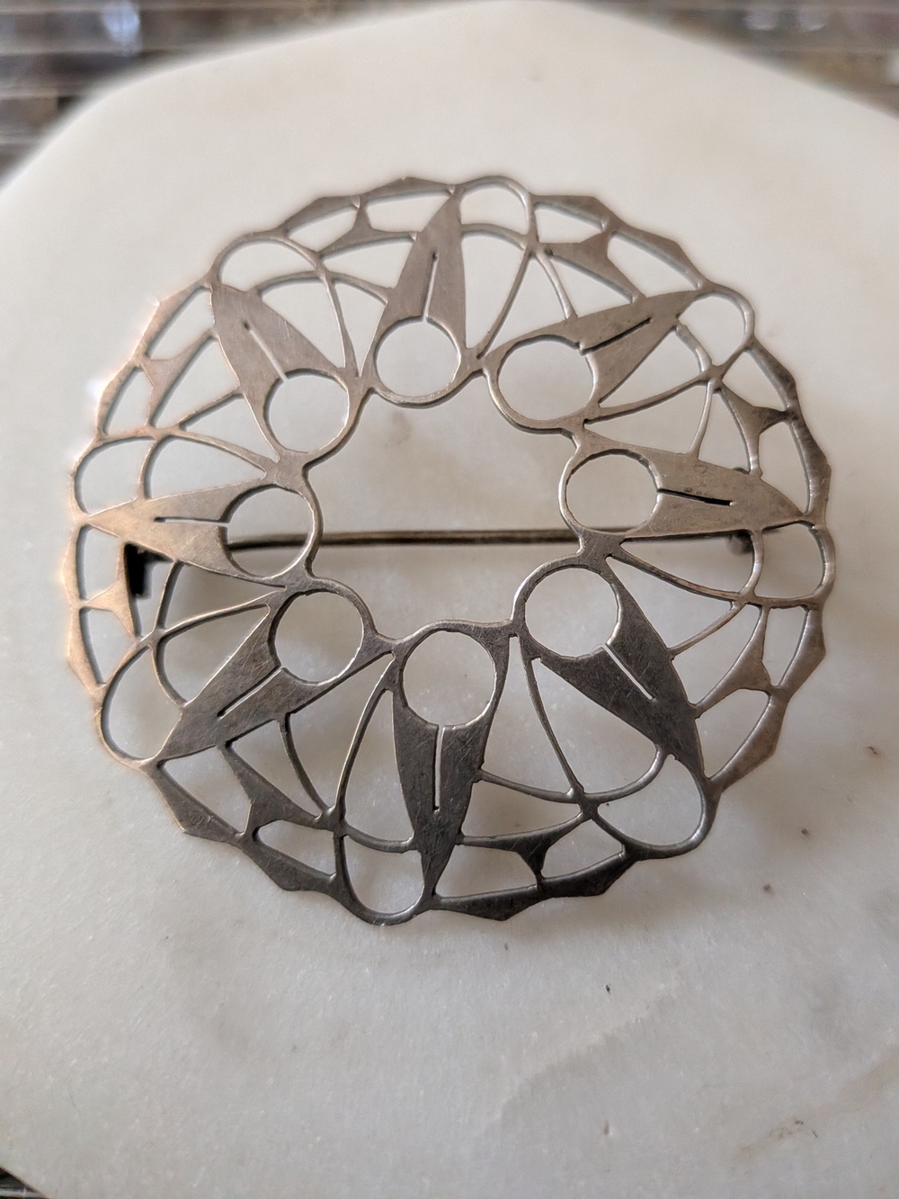Vintage Mid-Century Modernist BIEGE 835 Silver Geometric Cutout Brooch Pin